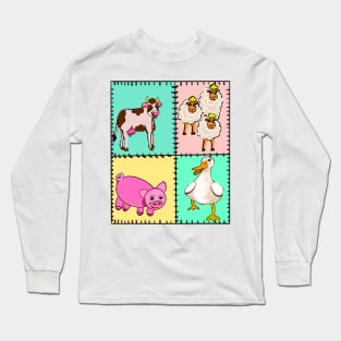 Old Macdonald had a farm patchwork quilt..and on that farm he had a dog, cow, duck, sheep Long Sleeve T-Shirt